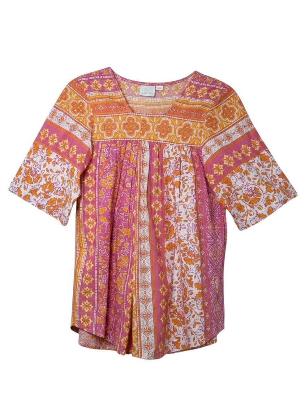 The Vermont Country Store Women's Boho Floral Cotton Blouse Size M
